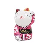 THY COLLECTIBLES Hand Painted Feng Shui Mini Maneki Neko Lucky Cat Red