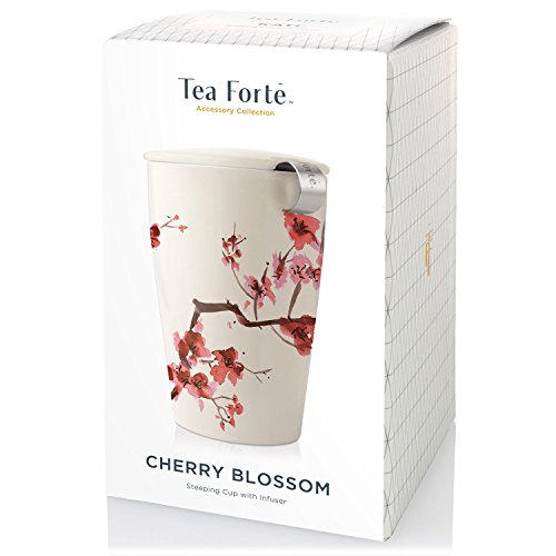 Tea Forte KATI Single Cup Loose Tea Brewing System, Ceramic Cup with Tea Infuser and Lid, Cherry Blossoms - New Infuser Design Home & Kitchen, Kitchen & Dining, Dining & Entertaining, Serveware, Beverage Serveware, Teapots & Coffee Servers, Tea Sets