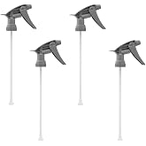 Comfort Axis Trigger Spray Chemical Resistant Sprayer Replacement for 32 oz Bottles, Gray, 9-1/2" Dip Tube, 28-400 Neck Size - 4 Pack