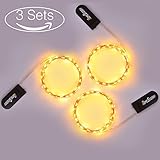 3 Pack, Homestarry Fairy String Lights Copper Wire Lights 24 LEDs Super Bright, Starry Rope Lights for Party, Wedding, Home Table Decorations, Warm White, 8ft,Black Bateery Case