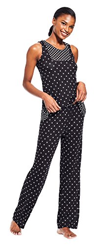 Kathy Ireland Women's 2 Piece Sleeveless V-Neck Sleep Shirt Long Pants Pajama Set Black Small