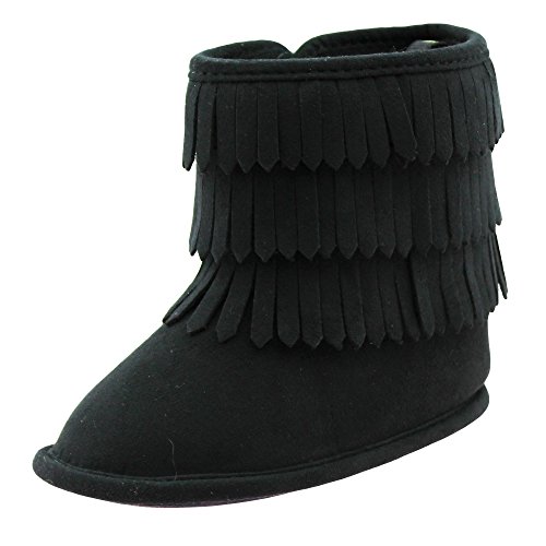 First Steps Fringe Moccasin Baby Girl Boots Microfiber Soft Sole Booties Black 4