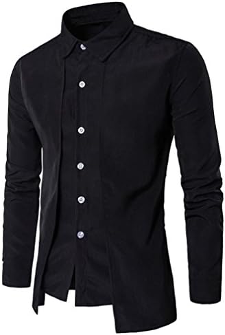Business T Shirt Top Victorcn Luxury Men Casual Shirt Long Sleeve Fake Two Piece Formal Slim Dress Shirt (XL, Black)