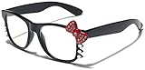 Hello Kitty Womens Girls Rhinestone Clear Lens Sunglasses - Black with Red Bow