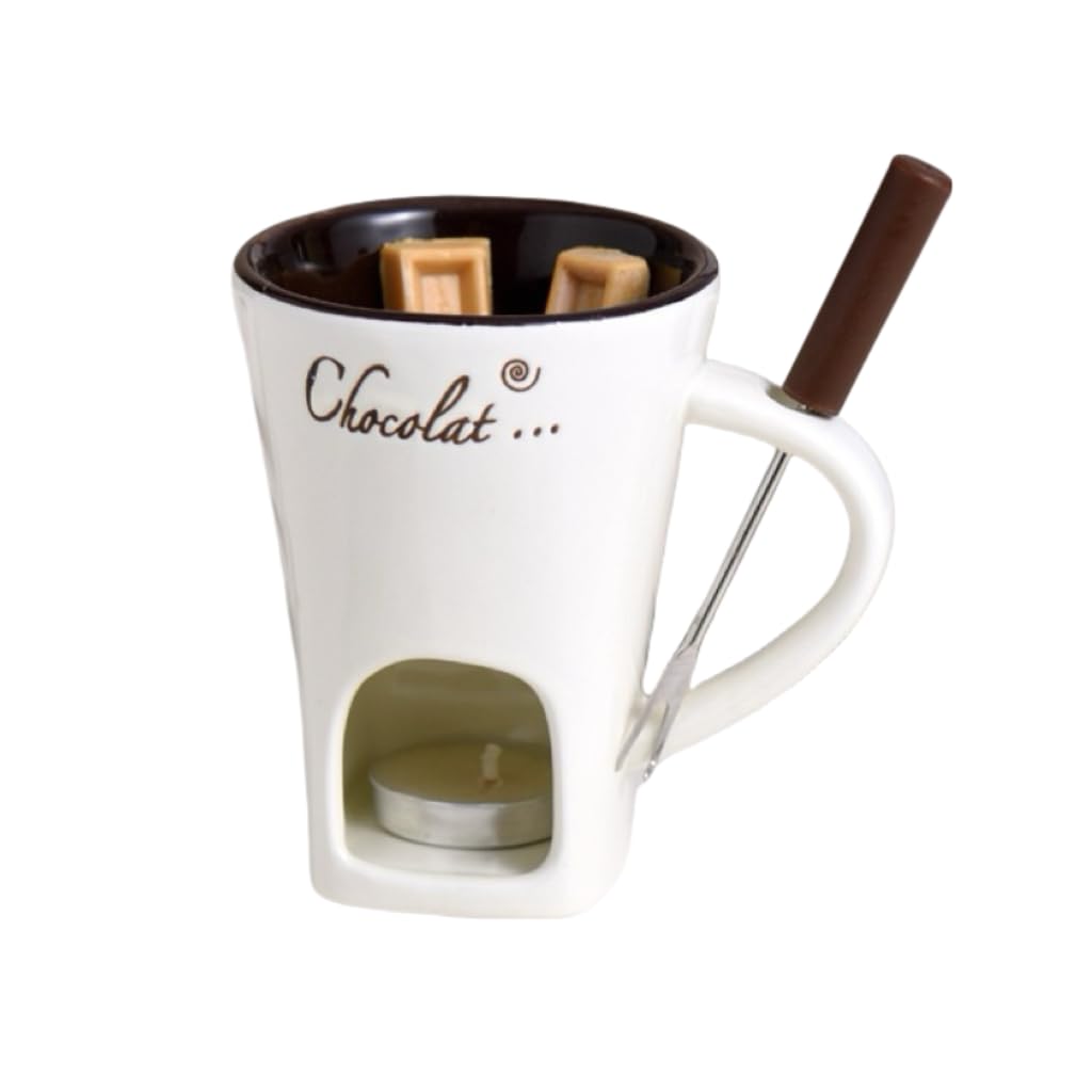 Huipalon Chocolate Fondue Set Fondue Mug & Fondue Forks Hot Chocolate Mug with Candle Holder Ceramic Fondue Pot Melting Cup Mug Gift Fondue Cheese Chocolate Mini Fondue Set for Office School Home
