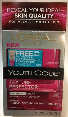 Loreal Paris Youth Code Texture Perfector Day/Night Cream, 1.7 Fl Oz. With Free Trial Size Youth Code Pore Vanisher.
