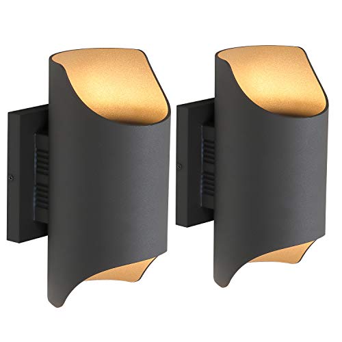 LED Aluminum Outdoor Wall Sconce, LMS Up and Down Outdoor Wall Mount Light Fixture, 11W COB LED 3000K Warm White Sanded Dark Gray Finish, Pack of 2, LMS-WL2