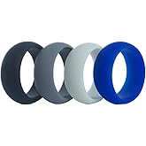AZYOUNG Mens 8mm Wide Smooth Dome Top Silicone Wedding Band 4pcs Pack Black Blue Silver Camo Multicolor Rubber Rings - 6-12