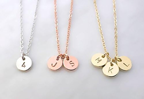 Personalized Custom Round Gold, Silver, Rose Gold Disc Charm Necklace, Hand Stamped Letter, Initial Coin Pendant, Bridesmaid gift