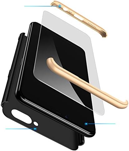 sigua Compatible OPPO K1 Phone Case,360°Full Body Shockproof Ultra-Thin 3 in 1 Case, Slim PC Cover Shell Full Body Coverage Hard Protective Case + Tempered Glass Screen Protector .Gold Black