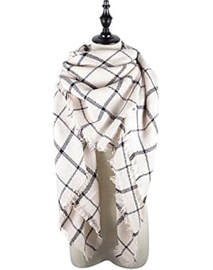 Trendy Plaid Scarfs Womens Warm Pashmina Fall Winter Soft Chunky Tartan Wrap Shawl Cozy Checked Blanket