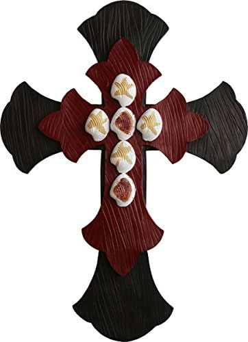 ChabaLine 12.5? x 17? Decorative Home Décor Antique Style Wall Hanging Cross - Layered Brown Burgundy and White