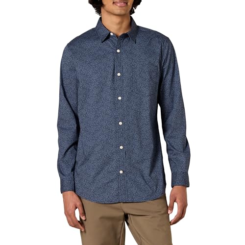 Amazon Essentials Men's Long-Sleeve Slim-Fit Stretch Poplin Shirt Shirt, Navy, Tonal Floral Print, XX-Large