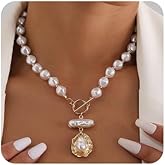 Octwine Boho Round Imitation Pearl Layered Choker Necklace Multi Strands Vintage Choker 1920s Bridal Wedding Crystal Rhinestones Necklace for Women (Gold 2)