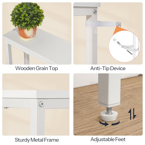 HOOBRO Narrow Console Table with Charging Station, 160 cm Behind Sofa Couch Table, Long Hallway Table, Slim Console Table for Hallway, Entryway, Living Room, White EWW165KXG01