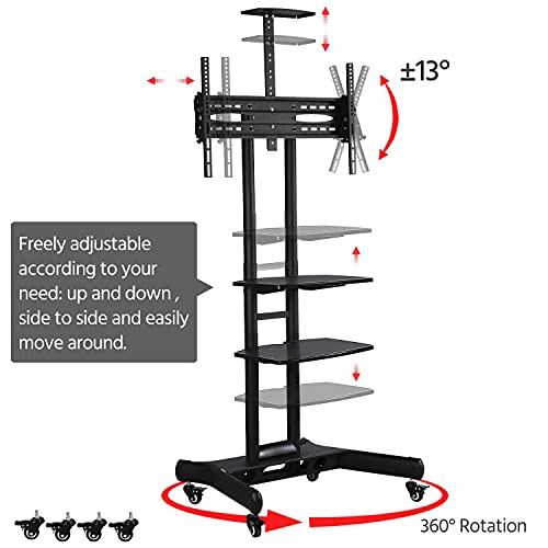 Yaheetech Mobile TV Stand With Wheels, Adjustable Rolling TV Cart For 32 To 75 Inch LCD LED