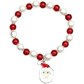 6 inch Christmas Ball Stretchy Bracelet for Women Red Green White Xmas Charms Chain Cute Xmas Holiday Festival Dress Accessories Jewelry