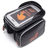 VeloMagique Waterproof Handlebar Bike Bag with Phone Holder up to 6.5 inch Cycling Top Tube Frame Bag Silver – Two Large Side Storage Pockets – TPU Touch Screen Phone Case, Reflective Border