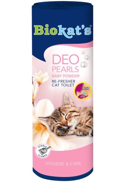 Biokatʼs Deo Pearls Baby Powder - Scented cat litter additive for freshness and solid clumps in the litter tray - 6 tubes (6 x 700 g)