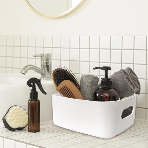 Storage Box 4 Pcs, Home And Organizers Cupboard Boxes With Handles, Wardrobe Organiser Box, Kitchen Storage, For Pantry Plastic Box (WHITE)