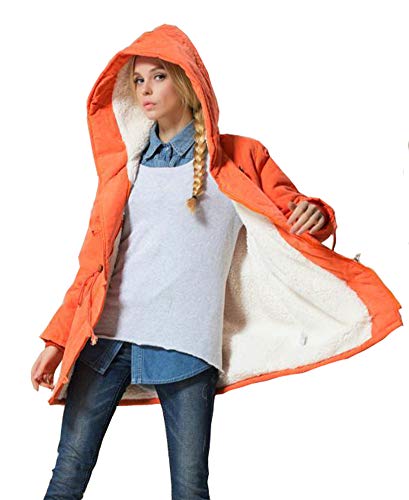 Eleter Women's Winter Warm Coat Hoodie Parkas Overcoat Fleece Outwear Jacket with Drawstring (M,Orange)