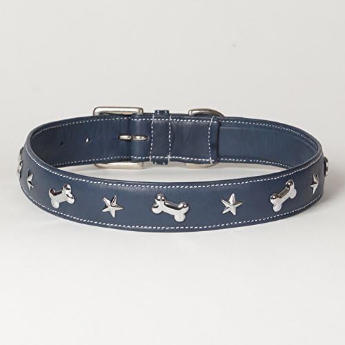 X-Large Soft Blue Napa Leather Padded Decorated "Azzurro" Dog Collar - Fits 21" - 25" Neck size