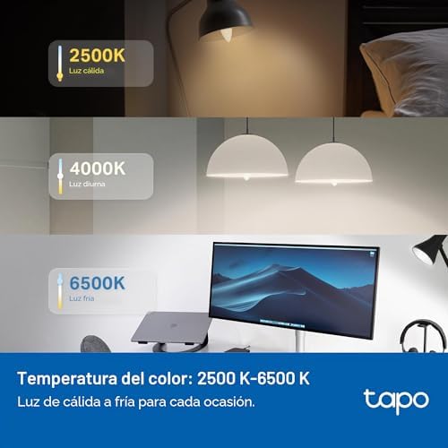 Lâmpada WiFi, lâmpada LED multicolorida E14 2500K-6500K, regulável 40W 470Lm, funciona com Alexa, controlo por voz, poupança de energia, L430C.