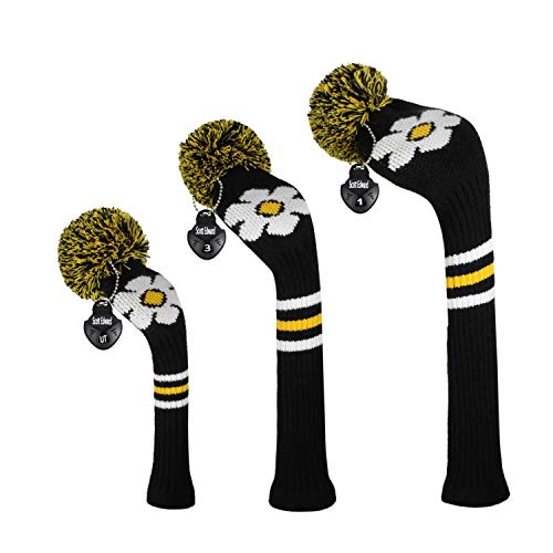Scott Edward Knit Wood Golf Covers Set of 3 Cutest Pom Pom Fit Over Well Driver Wood(460cc) Fairway Wood and Hybrid(UT) The Perfect Change for Golf Bag (Mushroom)