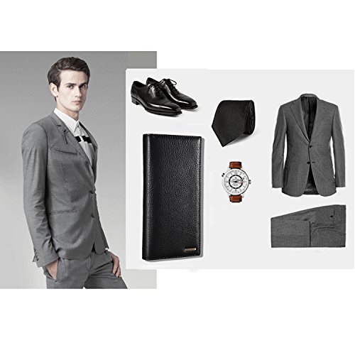 Banuce Men's Genuine Leather Bi-fold Breast Long Wallet Color Black