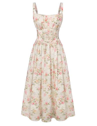 SCARLET DARKNESS Women's Summer Maxi Dress Spaghetti Strap Beach Dress Sleeveless Floral Print Chiffon Dress with Pockets