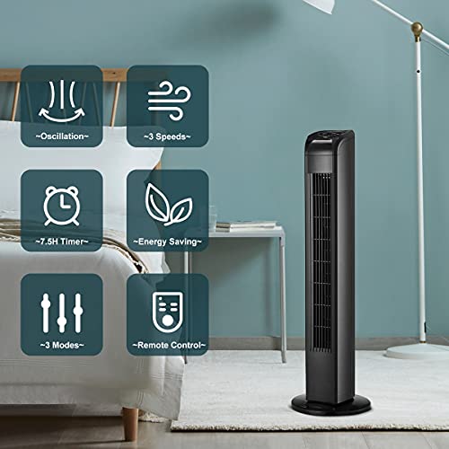 MEPTY Quiet Tower Fans,Oscillating Tower Fan with Remote,3 Modes 3