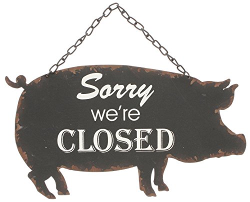 Park Hill Open/Closed Vintage Style Metal Farm Animal Sign (Pig)