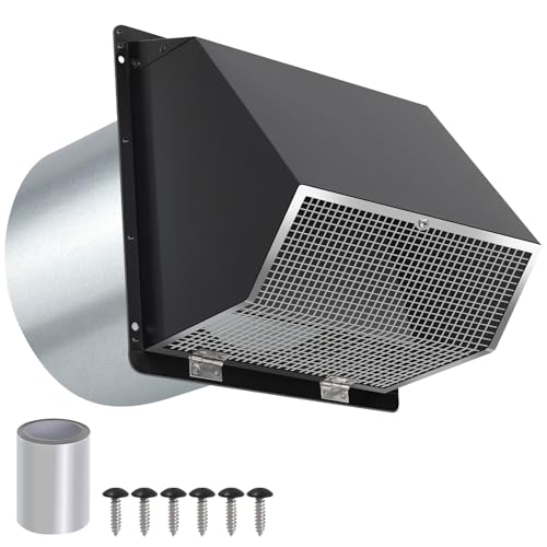 Photo 1 of 10 Inch Hooded Wall Vent with Screen and Damper,Outdoor Wall Exhaust Vent Cover Cap for Kitchen Range Hood HVAC Duct Dryer Ventilation&Outside Exterior Mount,Galvanized Steel,Black