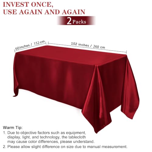 2 Pack Rectangle Table Cloth 60" x 102" – Durable Polyester Tablecloth Offers Reusable & Washable Protection, Ideal for Outdoor Party, Picnic, Wedding, Banquet and Birthday (Burgundy, 60"x102")