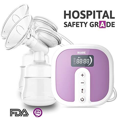 Electric Double Breast Pumps [Hospital Grade] by IKARE, Portable Breast Pump with Rechargeable Battery, Whisper Quiet Motor with 45 Adjustable Intensity