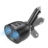 Cateck 1 to 2 Sockets Cigarette Lighter Splitter & Dual USB Car Charger Adapter with Voltage LED Display-Compatible with iPhone, Samsung, iPad, Tablets, GPS, 12-24V Voltage, Suitable for Various Cars