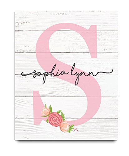 image for Canary Road Girls Monogram Paper Art Print | Girls Wood Nursery | Rust