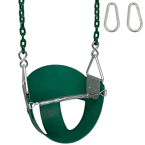 Swing Set Stuff Highback Half Bucket (Green) with 5.5 Ft. Coated Chain and SSS Logo Sticker