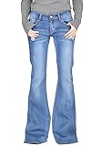 Glamour Outfitters 60s 70s Ripped Distressed Denim Flared Jeans - Blue