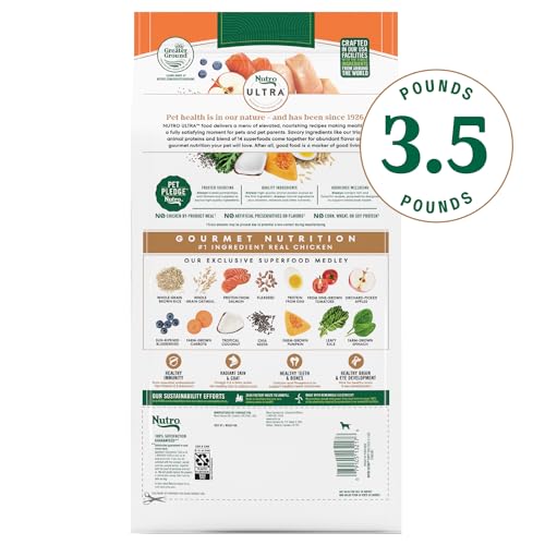 NUTRO ULTRA HIGH PROTEIN DRY PUPPY FOOD, CHICKEN, LAMB AND SALMON, DRY DOG FOOD WITH A TRIO OF PROTEINS, 3.5 LB. BAG