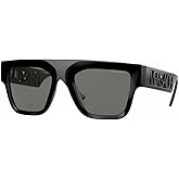 Versace VE 4430U GB1/81 Black Plastic Rectangle Sunglasses Grey Polarized Lens