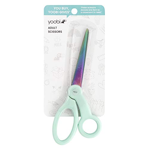 Yoobi Scissors | Adult Size | Green Mint Holographic Design | Great for School, Home or Office Use | Right or Left Handed