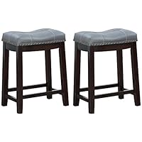 Angel Line Cambridge Bar Stools, 24" Set of 2, Espresso with Gray Cushion