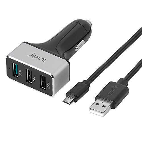QC 3.0 Car Charger, Alxum Aluminum 3 Ports USB Smart Car Charger 42W 3 Port USB Car Charger With 1 Port Quick Charge 3.0 (QC 2.0 Compatible)