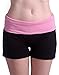 HDE Women's Maternity Yoga Shorts Stretch Pregnancy Shorts Fold Over Waistband (Black and Pink, Medium)