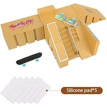TIME4DEALS Finger Skateboard Park 5pcs Skate Park Kit Ramp Parts Mini Fingerboard Rails Starter Kit with 5 Decks, 2 fingerboards & 5 Silicone Mat Set