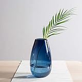 CASAMOTION Vases Hand Blown Art Glass Vase, Oxygen Bubbles Seeded Centerpiece Vases for Flower Arrangement, Blue, 9''h.