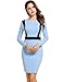 ANGVNS Women Long Sleeve PU Leather Stitching Midi Bodycon Pencil Office Dress