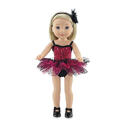 Emily Rose 14 Inch Doll Clothes | Doll Jazz Ballet Outfit, Includes Leotard , Tutu, Matching Headband and Black Tap Shoes | Fits 14