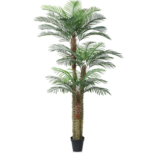SOGUYI 8ft Outdoor Artificial Palm Tree - UV Resistant Tall Fake Tropical Golden Cane Plant for Patio, Poolside, Lawn, Indoor Decor - Large Faux Palm Tree, Set of 1